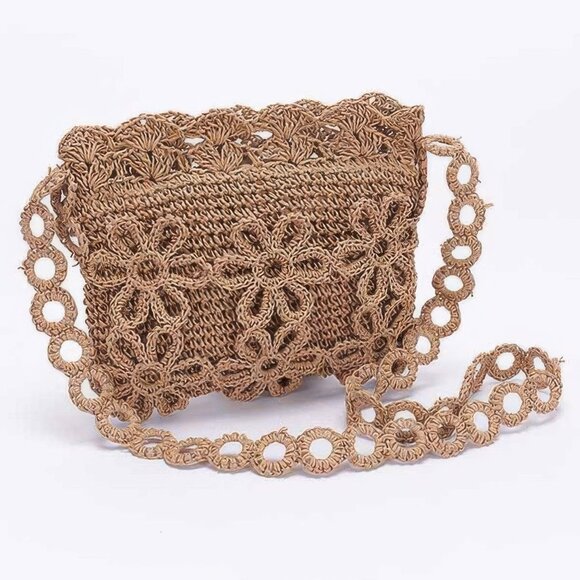 Faux Straw Handmade Flower Crossbody Bag - Picture 1 of 4